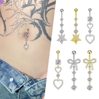 Freya Belly Button Piercings Rings Floating Navel Rings for Girls Bow Heart Stainless Steel Dangle Drop Helix Earrings