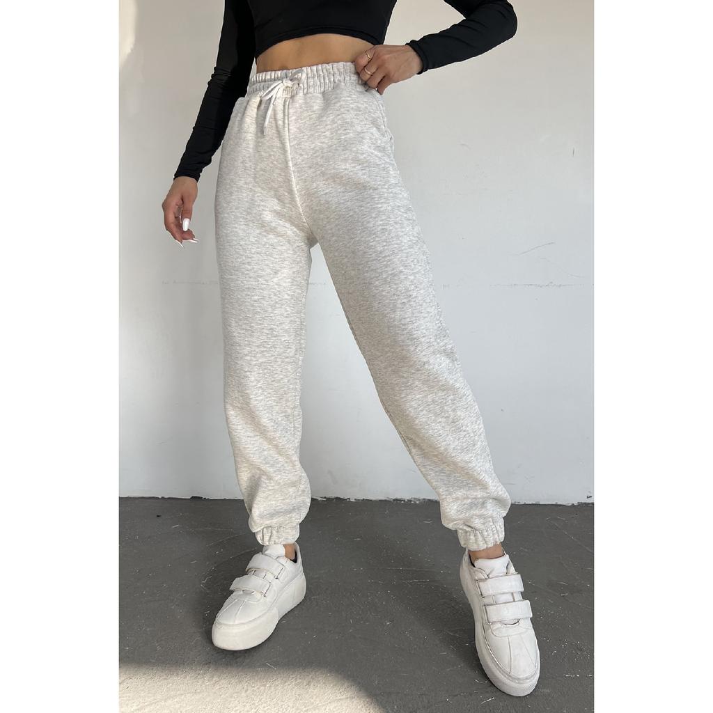 Dámské černé zimní tlusté vnitřní fleecové tepláky s vysokým pasem Basic Jogger