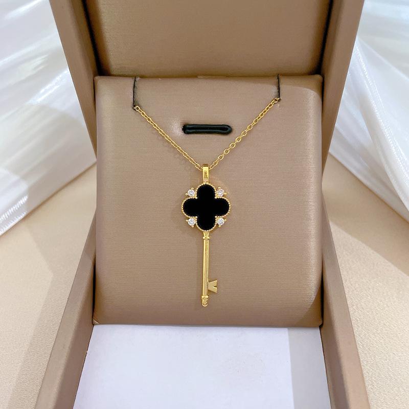 Lucky Key Light Luxury Temperament Gorgeous Full Diamond Necklace Women'S Versatile Clavicle Chain Titanium Steel Chain