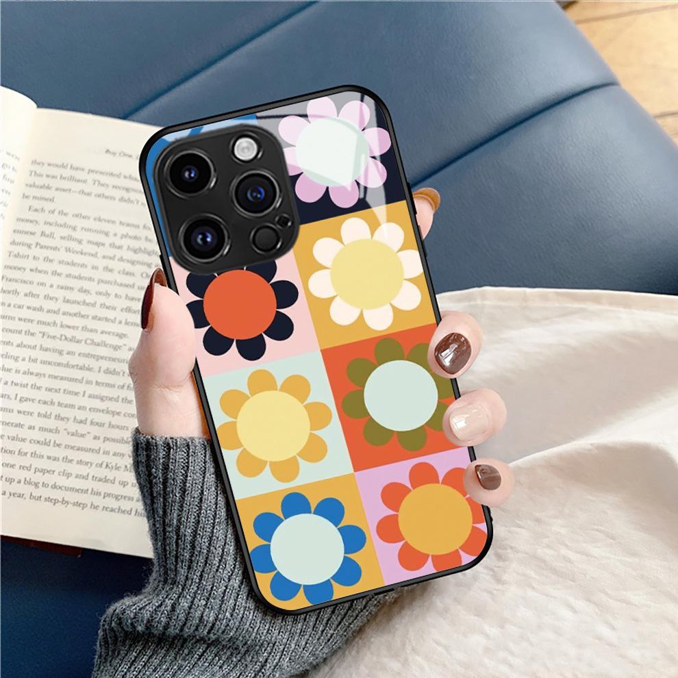 Southeast Asia's Best-selling Colorful Sunflower iPhone 16 Light Luxury Phone Case, Apple 17 Pro Full-coverage Glass Hard Case