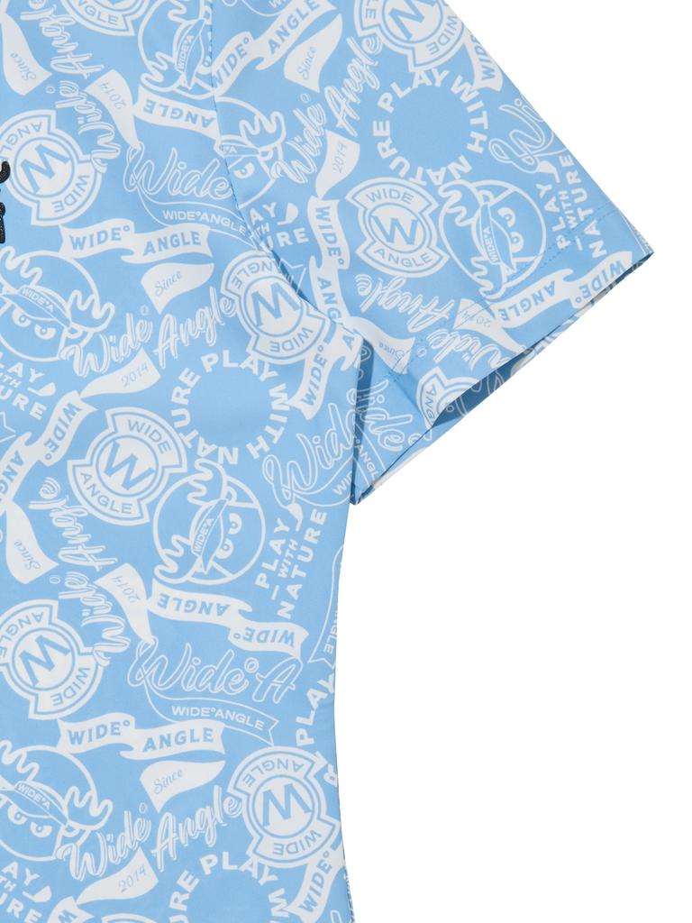 WIDEANGLE Co All-Over Reindeer Print Polo Shirt L_Ice Blue