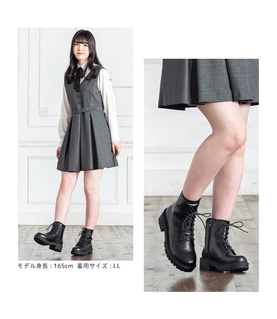 Boots for Short L [Arisana] Kids, Girls, Boots, Lace-up Shoes, Black, (23.5-24.0cm)