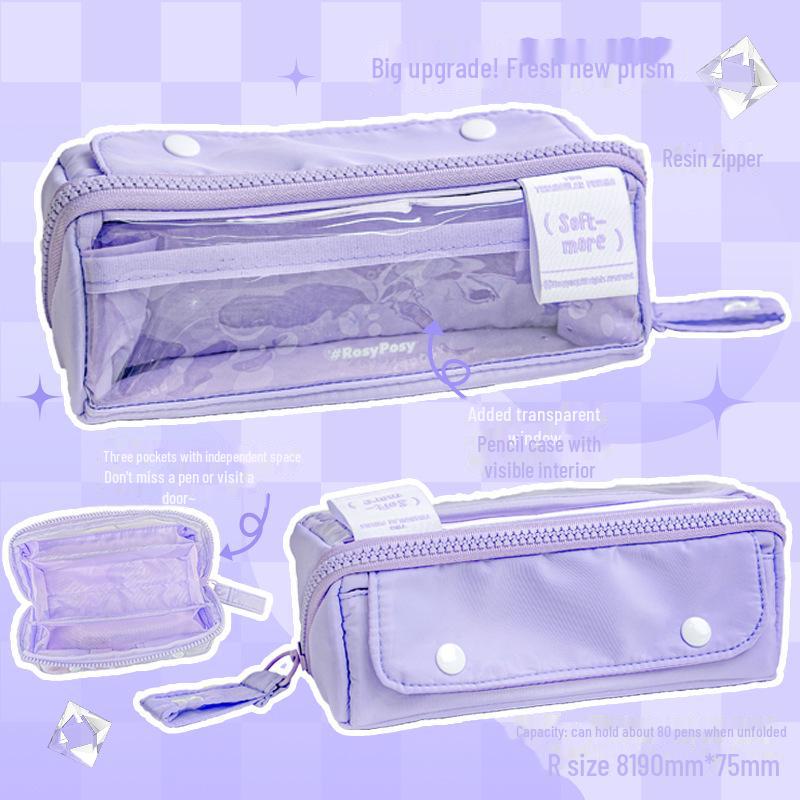 RosyPosy Korean Creative Large Capacity Prism Pencil Case - Transparent with Zipper for Students