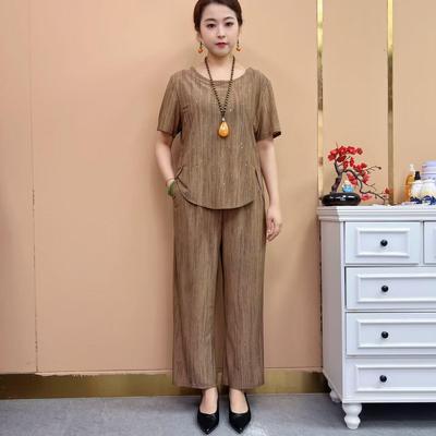 Summer Casual Suit Set for Middle-Aged & Elderly Women: Short-Sleeve T-Shirt & Ice Linen Pants