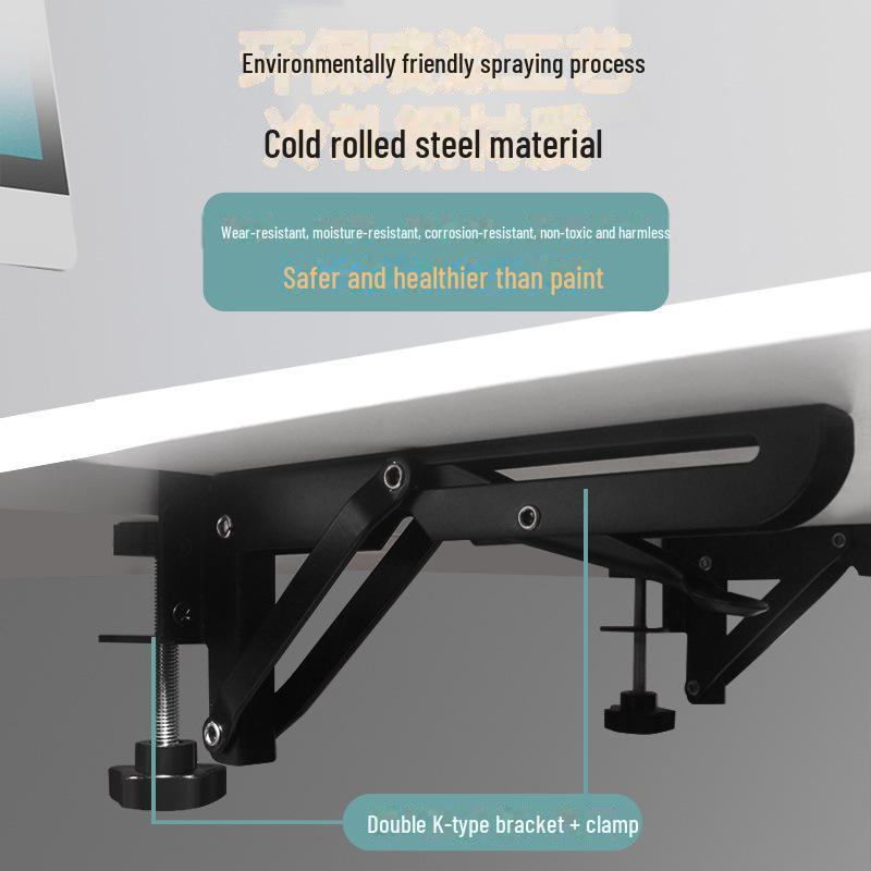 Stansefritt tastaturbrett med glideskinneklips og brakett under skrivebordet for oppbevaring av mus