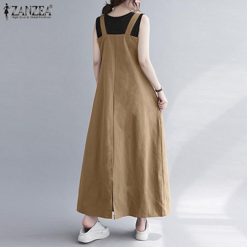 ZANZEA Dámské ležérní overalové šaty s čtvercovým límečkem s popruhy bez rukávů