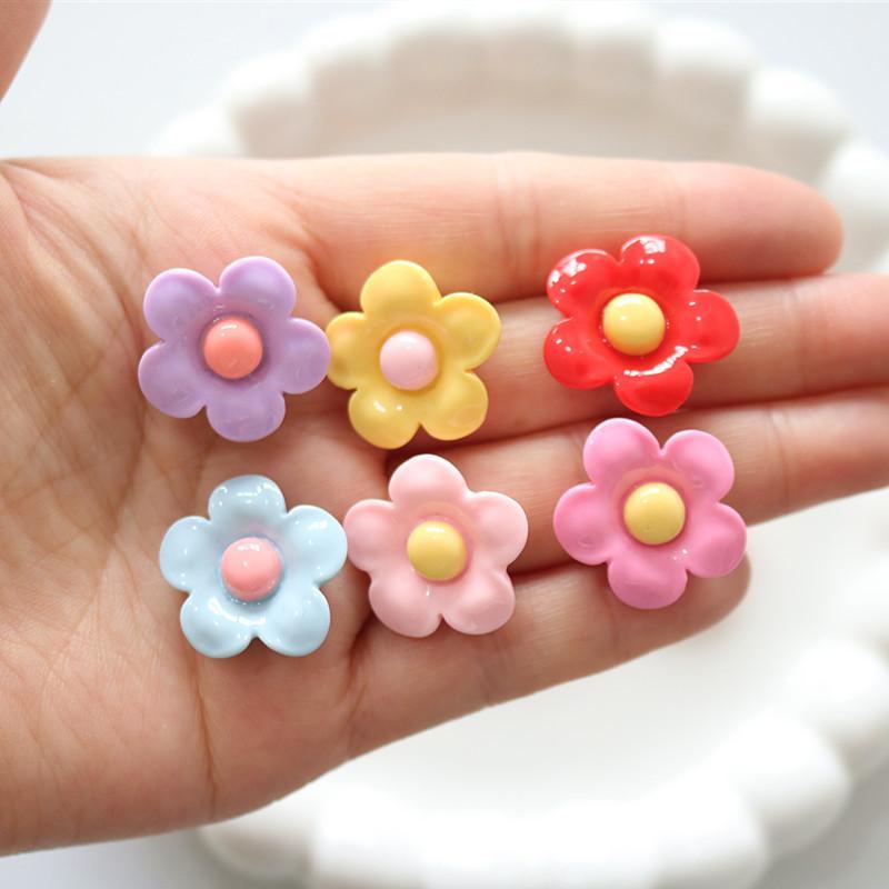 10Pcs Shiny 22X22Mm Flower Series Miniature Flat Back Resin Cabochons For Hairpin Scrapbooking Diy Home Decor Craft Accessories