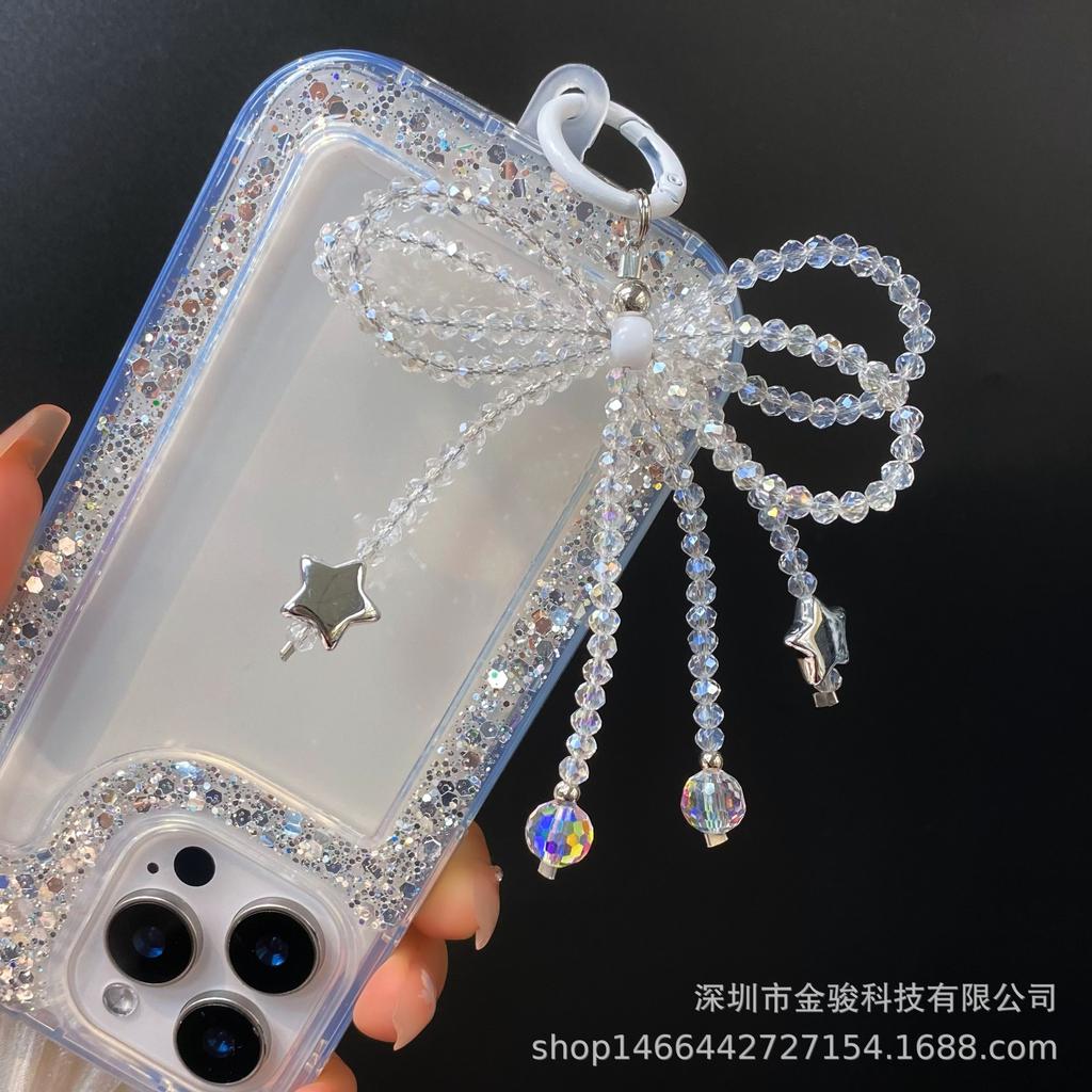 Crystal Bead Bowknot Phone Pendant Cute Five-Pointed Star Handmade Small Hanging Chain Phone Accessories Exclusive Keychain