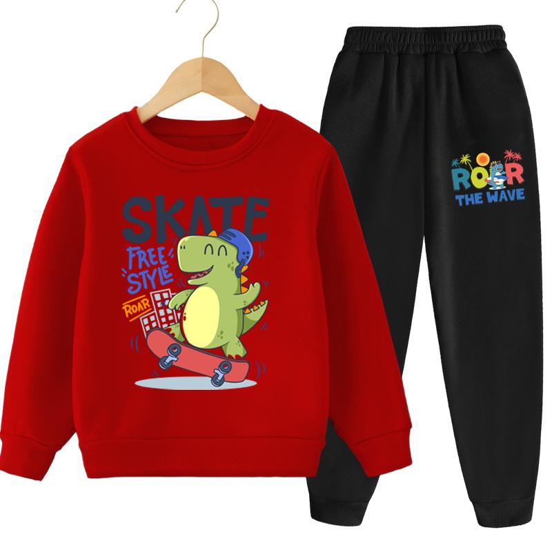 Autumn Children's Kpop Sweatshirts Sets Boys Girls Cartoon Print Pullover and Long Pants 2pcs Sets Kids Casual Tracksuit