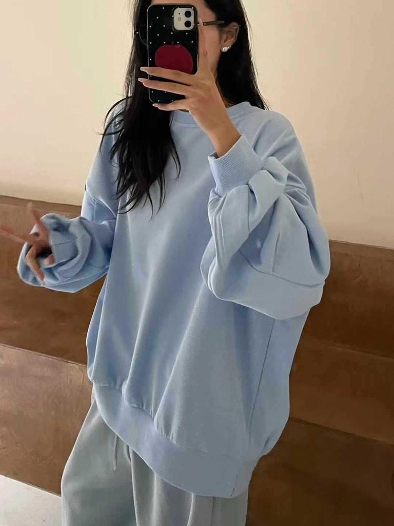 Women's Plus Size Korean Style Pleated Long Sleeve Sweatshirt - Spring 2023