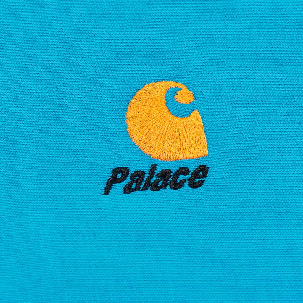 Palace X Carhartt WIP Collaboration FW24 Hood Plant Logo Kangaroo Pocket Ribbed Loose Fit Drawstring Hoodie Unisex Hoodies Blue I035649-37J-XX