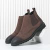 Men Chelsea Boots Faux Suede Block Carving Low Heel High Top Business Casual Boots Comfortable Breathable Men Boots