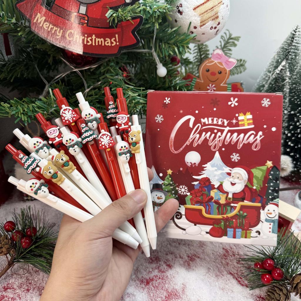 10Pcs Christmas Tree-Themed Retractable Ballpoint Pens - Multicolor Soft Grip Pens with Random Christmas Tree Designs, Fine Point, Ideal for Students