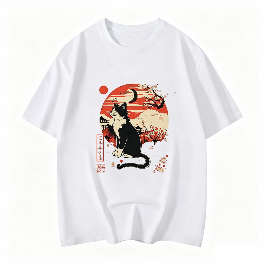 Cute Anime Cat Japanese Retro Fun Cat Pattern Tshirt Y2k Tshirt Unisexs Tshirt Summer Streetwear Graphic T Shirts Personality