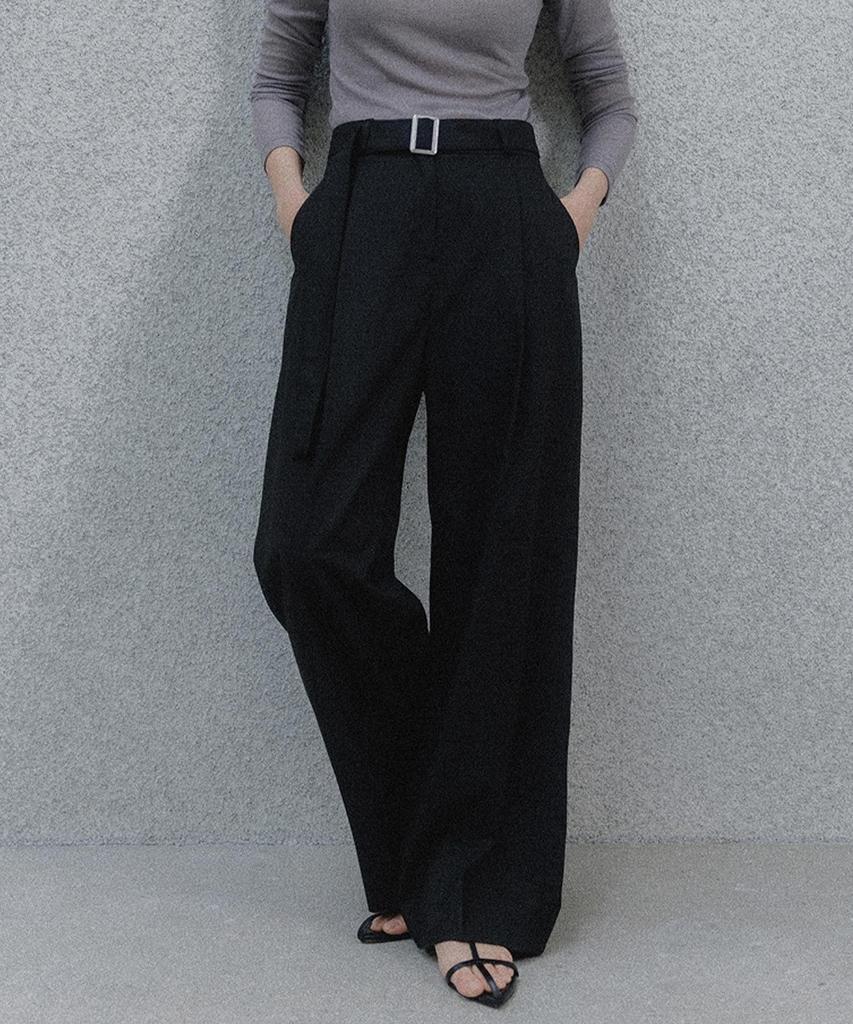 Memua Refined Belted Wide Slacks (Black)