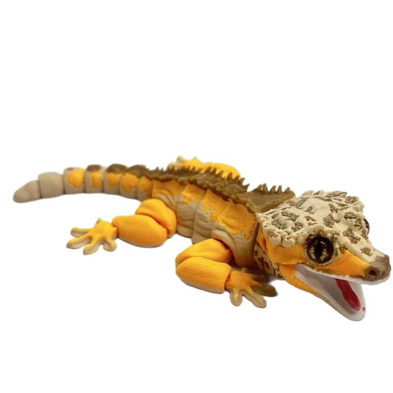 3D Geprinte Crested Gecko Figuur met Beweegbare Gewrichten Hagedis Koelkastmagneet Bureauornament Woonkantoor Decoratie voor Reptielenliefhebbers