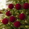 Set of 9 Wine Red Embossed Flocked 8cm Christmas Tree Ornaments In Gift Box