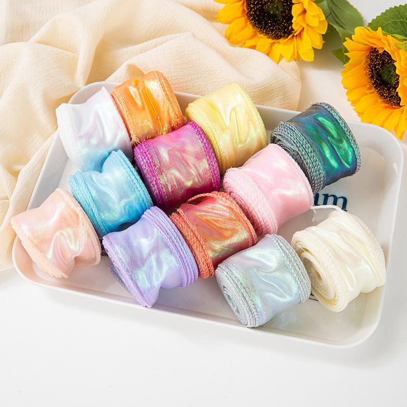 Iridescent Wavy Fish‑Tail Tulle Ribbon, Colorful Lace Yarn Tape for Flower Packaging Bow Making and Floral Art Decoration