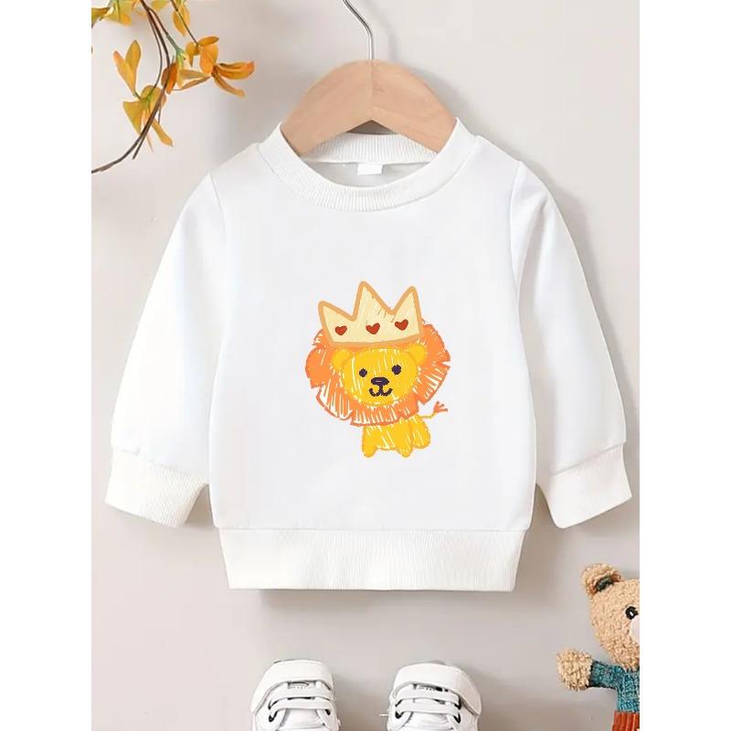 Kids Sweatshirt Cute Cartoon Lion Print Design, Durable And Wrinkle-Resistant Comfortable Sweatshirt 110 белый
