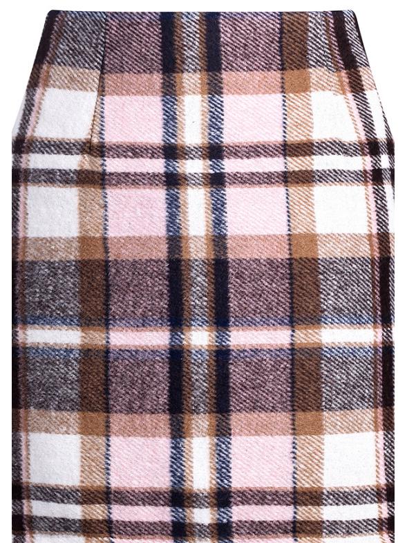 High-Waisted Women's Plaid Pencil Skirt - Knee-Length Wool Skirt for Autumn and Winter
