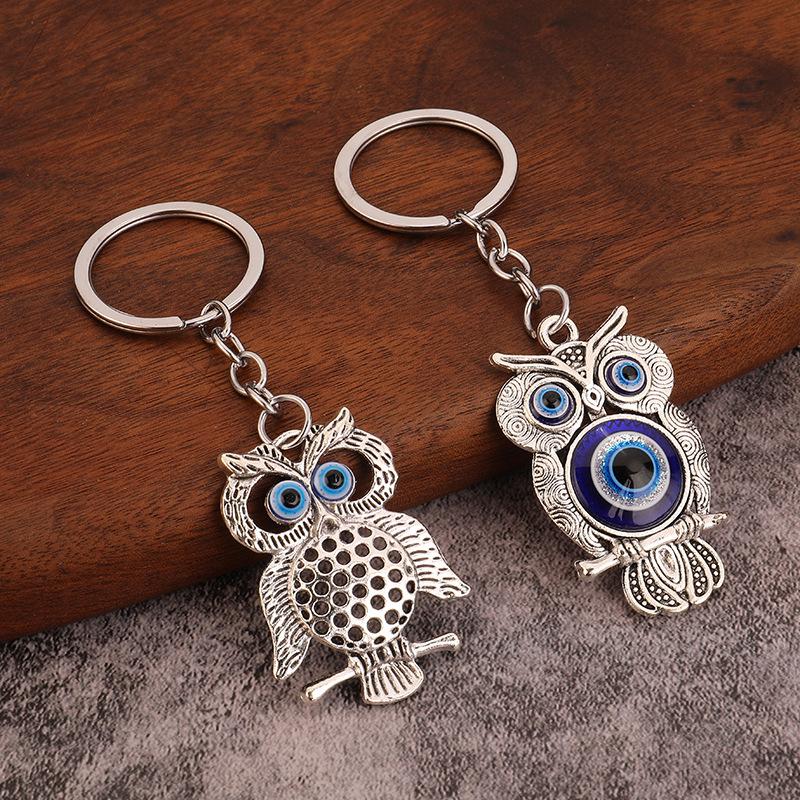Blue-Eyed Owl Evil Eye Retro Charm Keychain Pendant