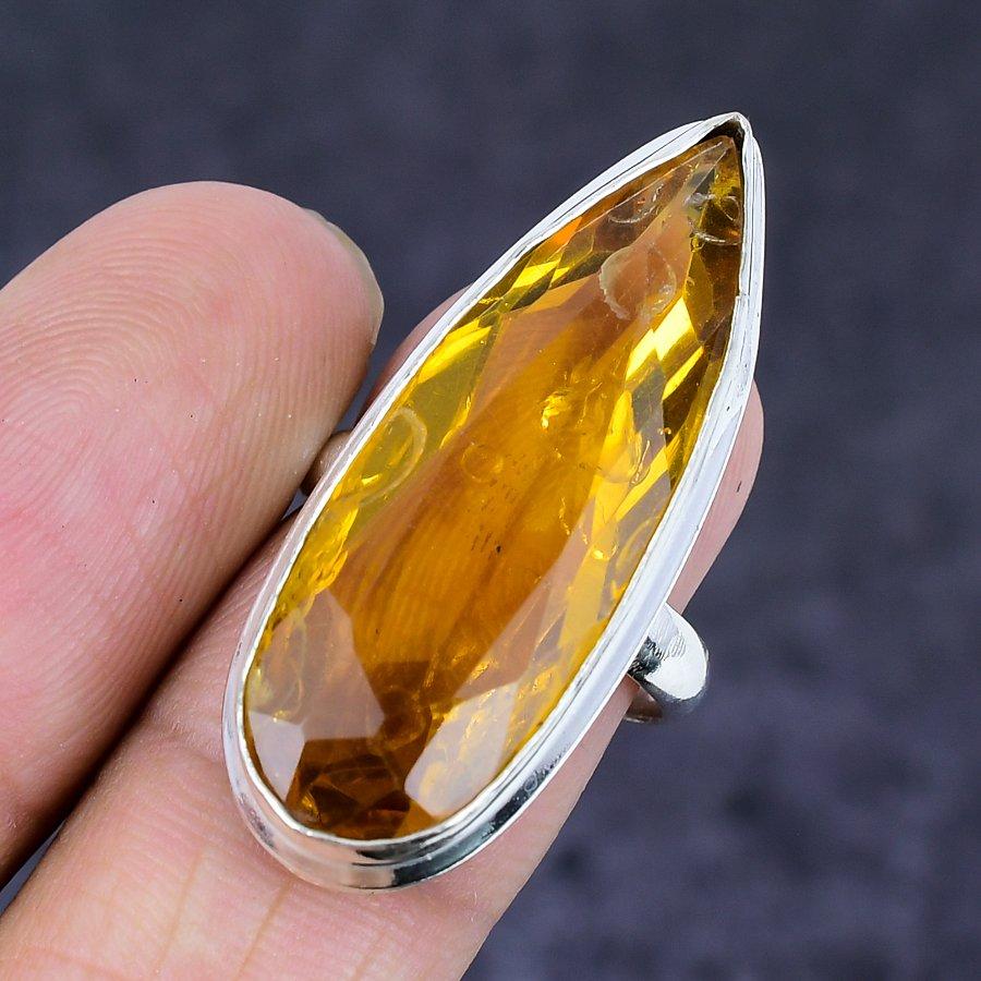 Citrine Gemstone 925 Sterling Silver Jewelry Ring Size 7