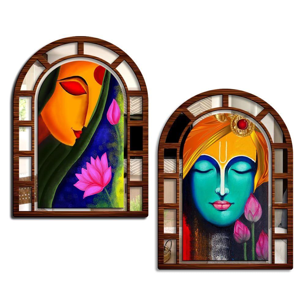 Sehaz Artworks RadhaKri Mirror Jharokha Wall Decor for Living Room-40x30 CM Wall Hanging Wall Hangings For Living Room, Home Decoration Items