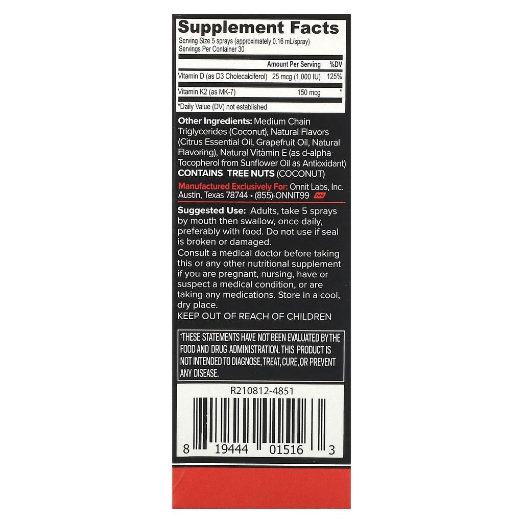 Plant-Based Vitamin D3, Vitamin K2, Grapefruit, 25Mcg (1,000Iu), 24Ml (0.8Fl Oz)