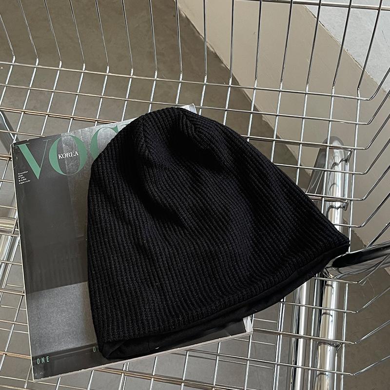 

Тонкая вязаная шапка-бини универсальная для мужчин и женщин, оверсайз, шапка-чулок, защита ушей No adjustment чёрный