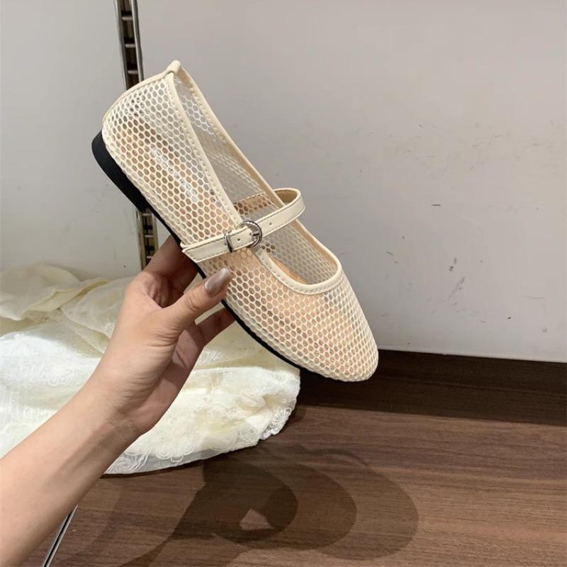 Chaussures d'été pour femmes à boucle respirante en maille, nouvelles Mary Jane à une bride, ballerines à une sangle, style rétro, bout peu profond