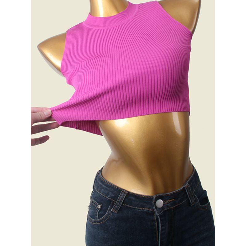 Outwear Sports Vest Thread High Elasticity round-Neck High Waist Short Crop Top Lunch Break Knitting Export Knitting Tops