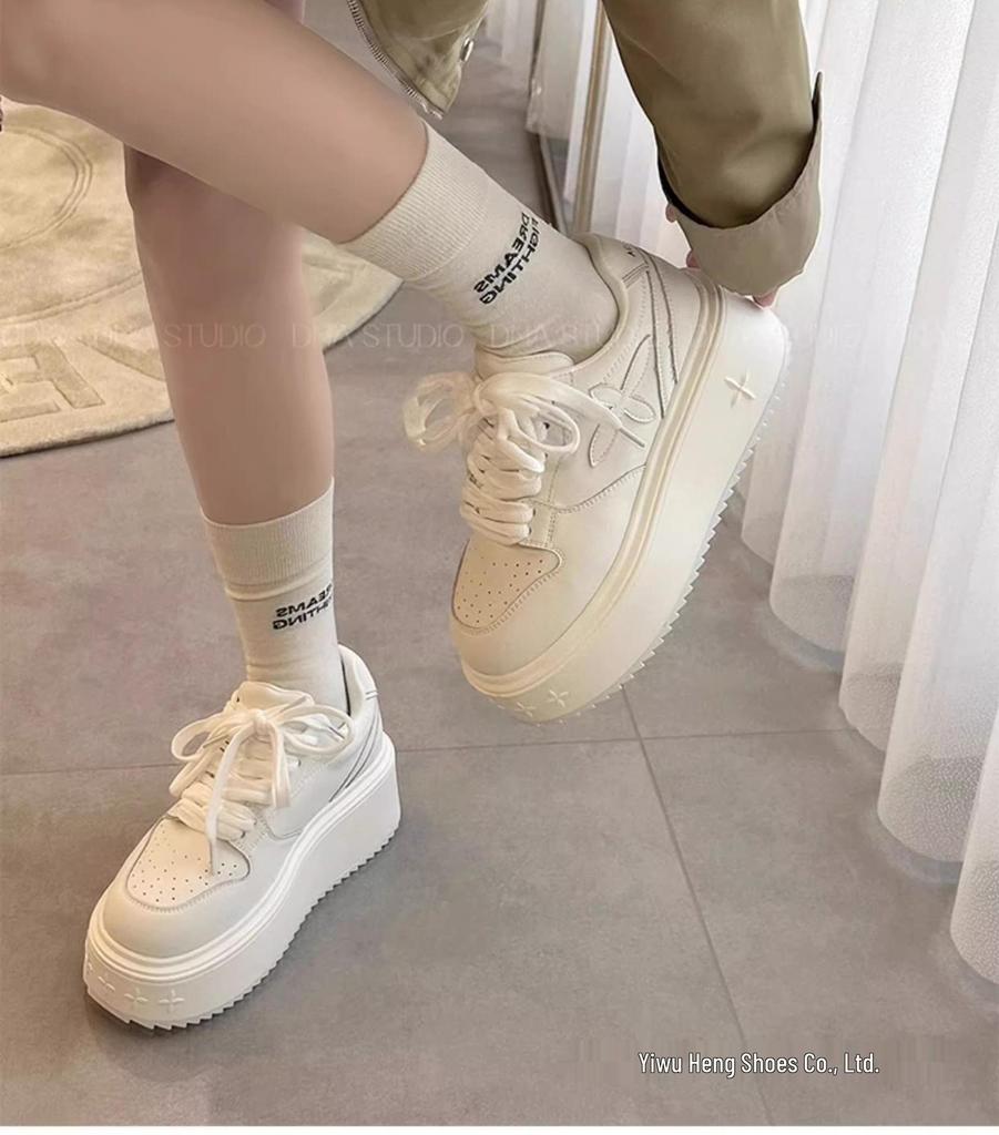 Baskets blanches à semelles épaisses pour femmes: Chaussures à plateforme automne 2025, Style sportif décontracté polyvalent augmentant la hauteur