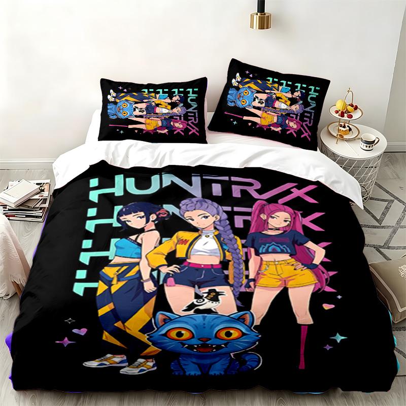 Kpop şeytan avcıları 3 parçalı set Yatak odası kullanımı için mükemmel Rahat nevresim takımı bir yorgan kılıfı ve iki yastık kılıfı içerir İdeal doğum günü veya Noel hediyesi