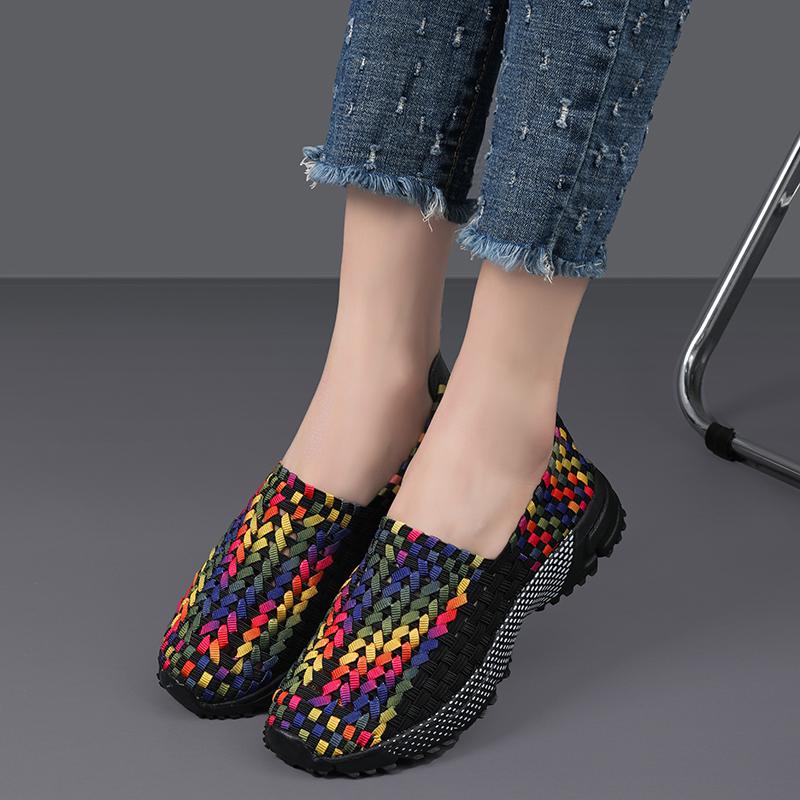 Breathable Summer Woven Walking Shoes Slip On Ladies Loafers Handmade Shoes Women Casual Shoes Women Flats Female Sneakers