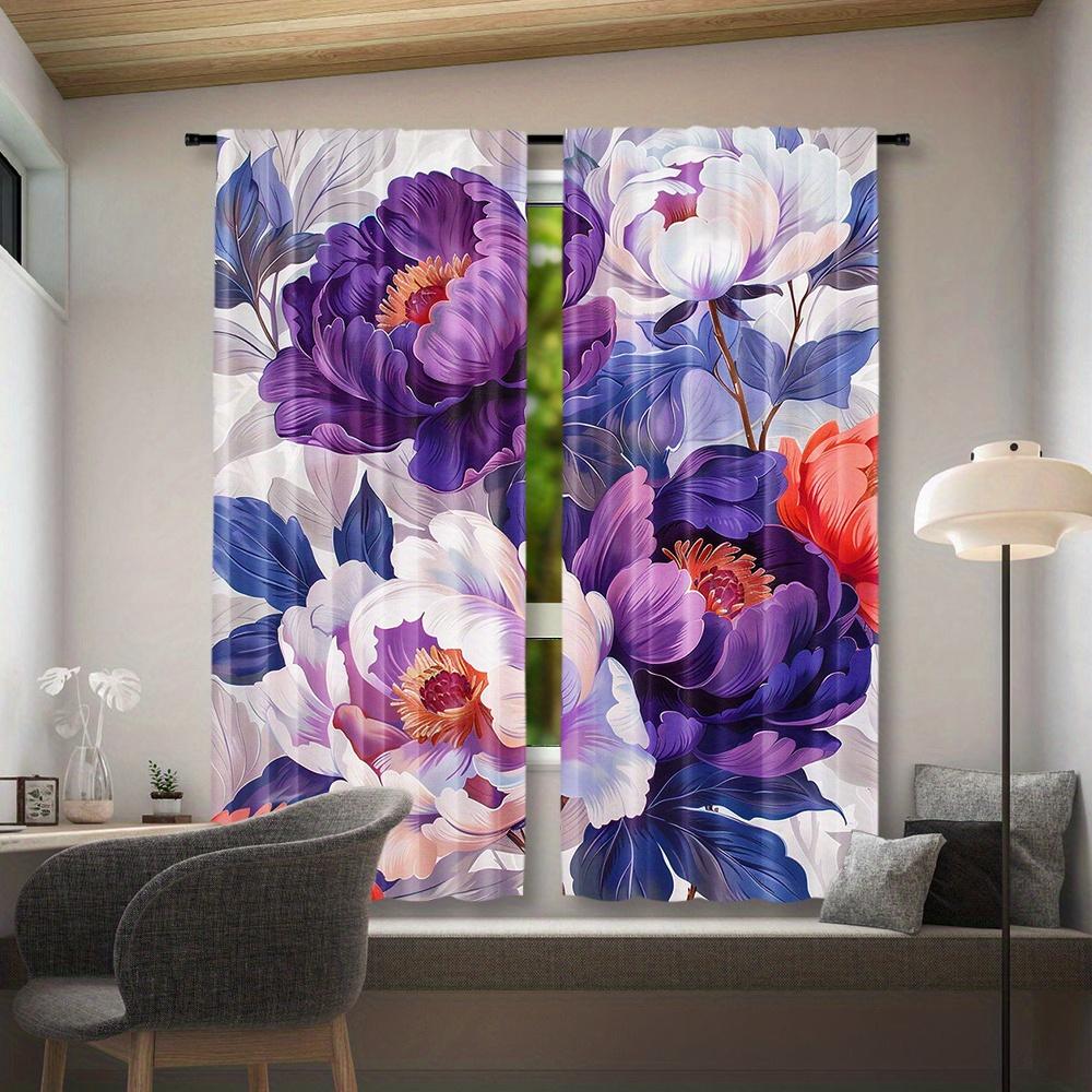 Set Of 2 Brightly Colored Floral Design Curtains Home Decoration Window Covering Suitable Bedroom Office Made Polyester Treatment