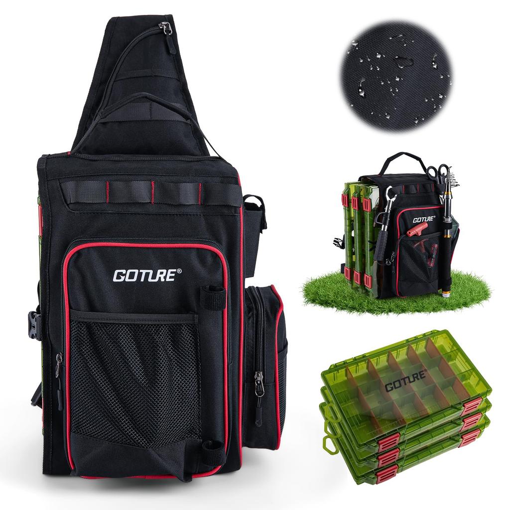 Goture Fishing Backpack with 3 Tackle 900D Oxford Single Shoulder Fishing Bag with Rod Carp Tackle Durable Oxford Camping Bright Pink and Black Boxes,