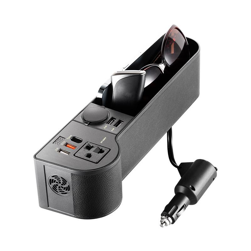 

12 В/24 В до 220 В органайзер для автомобильного сиденья, многофункциональный ящик для хранения в щелях сиденья, светодиодный дисплей напряжения, универсальный автомобильный чёрный