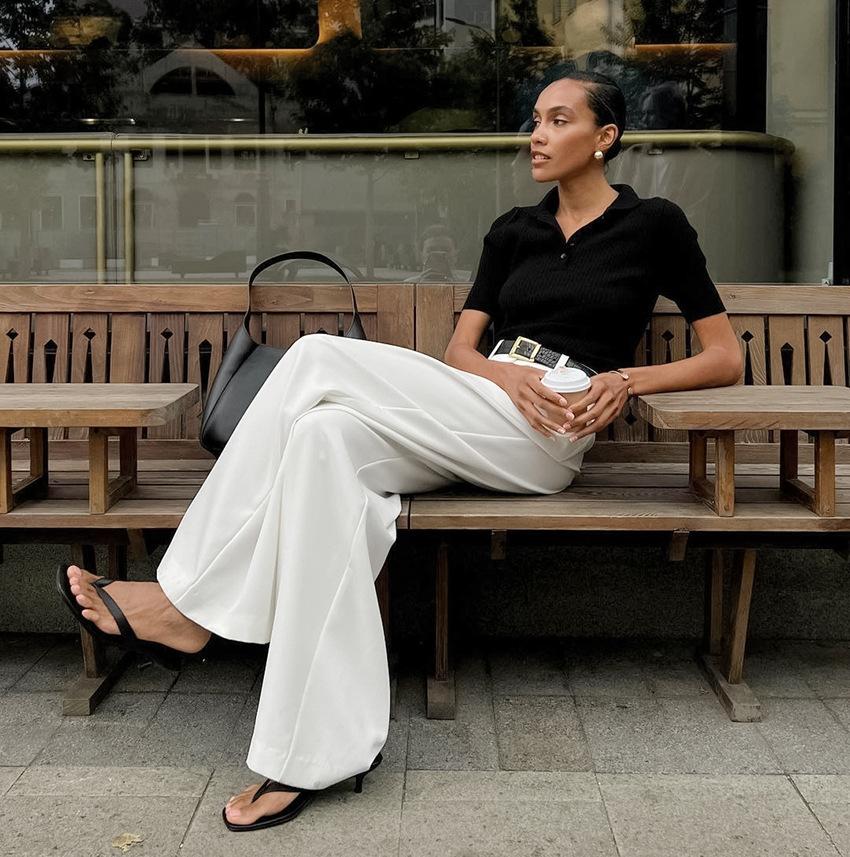 New White Casual Pants High Waist Straight Leg Loose Fit Faionable Autumn Women's Loose Trousers
