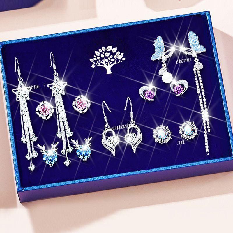 Sterling Heart Tassel Earrings Set Women Chic Long Dangle Earring Gift Valentines Day 925 Sterling Silver