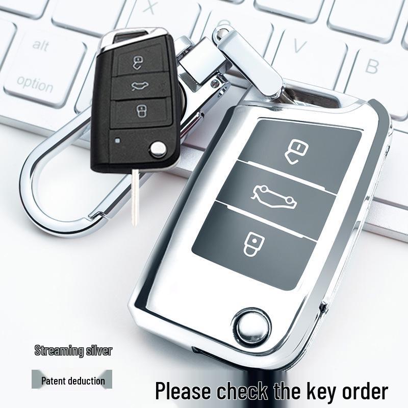 

Volkswagen Key Fob Cover for Tiguan, Golf 7, Lamando, Touran, Teramont, Lavida, Bora & Tanyue - TPU Shell with Buckle
