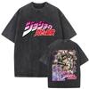 Washed Vintage Anime Jojo Bizarre Adventure Joseph Joestar Caesar Anthonio Zeppeli Print Tshirt Men Fashion Cartoon T Shirt Top