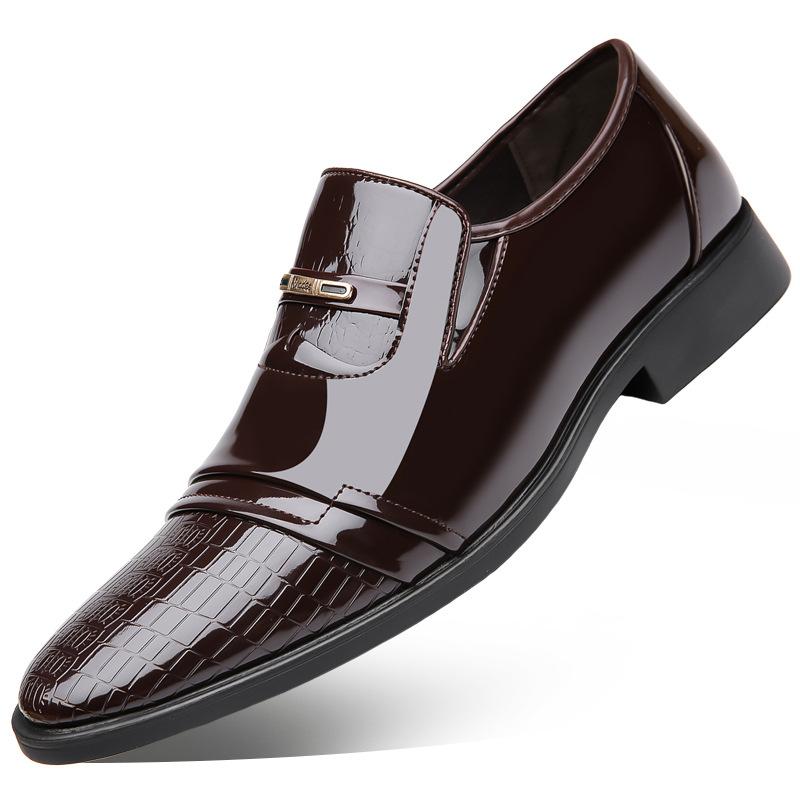 Men's Shoes, Casual Shoes, Young Men's Suits, Trendy Leather Shoes, Business Hong Kong-style Lacquered Surface, Pointed Head, Slip-resistant Cover,