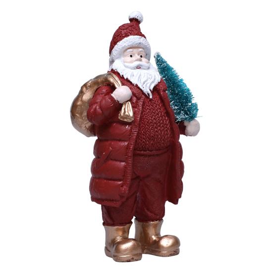 Christmas Santa Claus Figurine Miniature Resin Santa Ornament with Gift Bag for Holiday Indoor Home Tabletop Decor