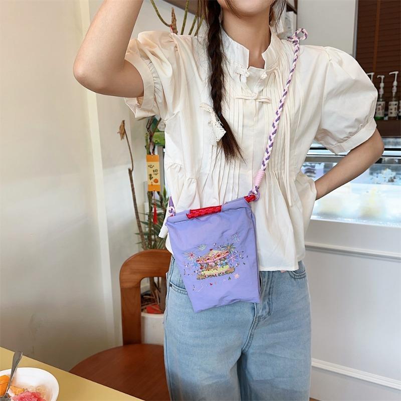 42 Mini Embroidered Small Cloth Bag Oxford Cloth Hand Bag Student Crossbody Portable Lipstick Mobile Phone Storage Bag