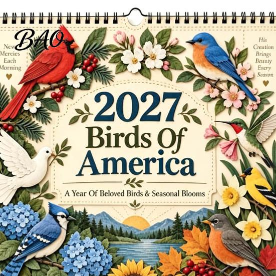 Home Office Supplies 2027 Bird Wall Calendar, Beautiful Birds & Nature Monthly Planner Record Important Dates with Coil Binding, Thick Art Paper