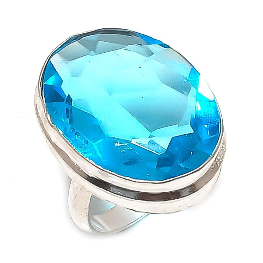 

Швейцарский голубой топаз драгоценный камень ручной работы 925 стерлинговое серебро ювелирное изделие кольцо размер 5 F7R83