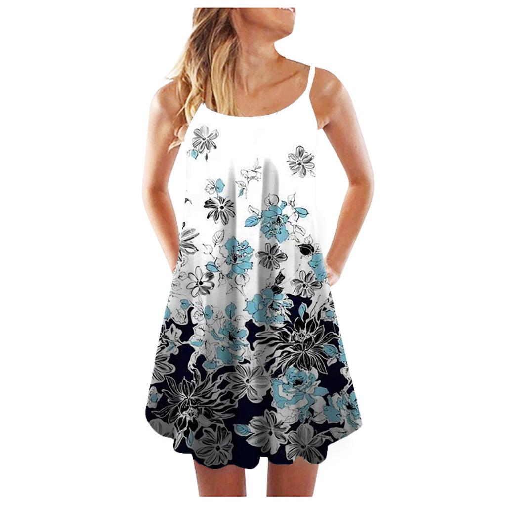 Women's Summer Casual Floral Print Short Sleeve Swing Dress