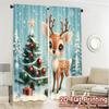 2pcs  Curtains Cute Reindeer Christmas Tree Snow Chic Fashionable Curtains Versatile Polyester Curtains Versatile All Suitable