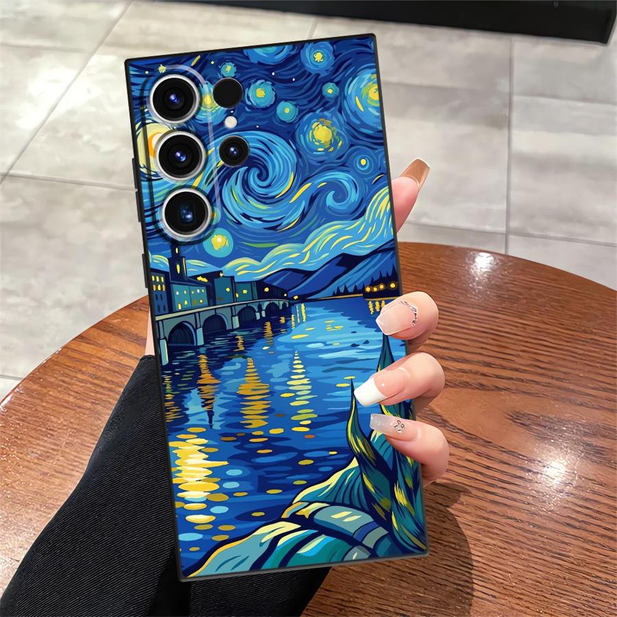 Case for Samsung Galaxy S25 Edge S23 Ultra S21 FE S20 S24 Plus Black Soft Phone Cover Oil Painting Art