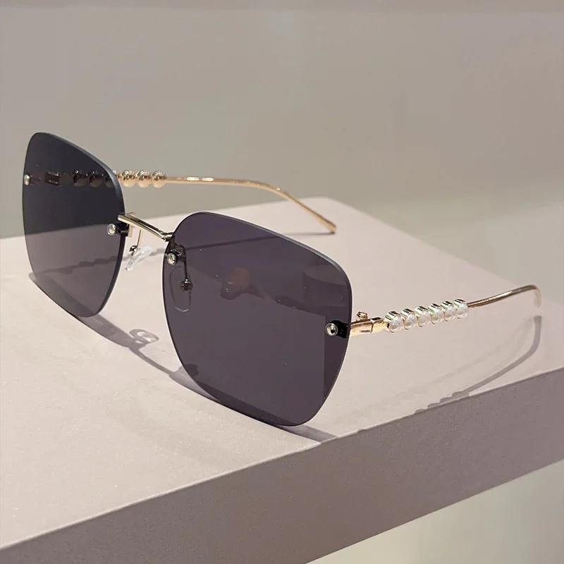 

y2k Vintage Rimless Oversized Square Sunglasses Women For Men Luxury Brand Designer Sun Glasses Punk Popular Pearl Metal Eyewear